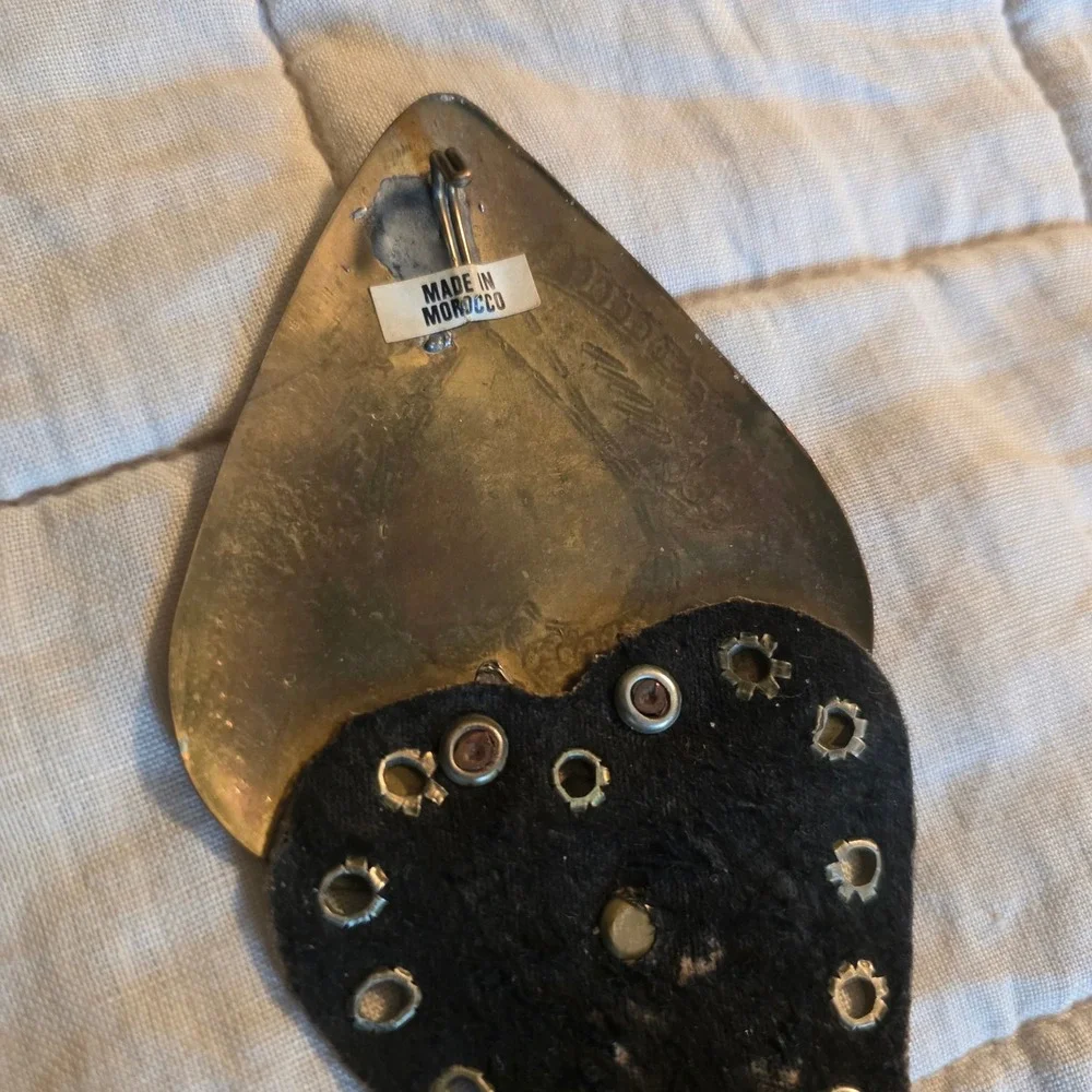 Vintage Heart Link Belt Womens Black Leather Mixed Metal Patina Made in Morocco